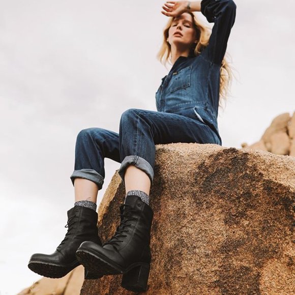$389 Frye Savannah Black Real Leather Moto Lace Up Streetwear Combat Ankle Boot - Picture 1 of 15